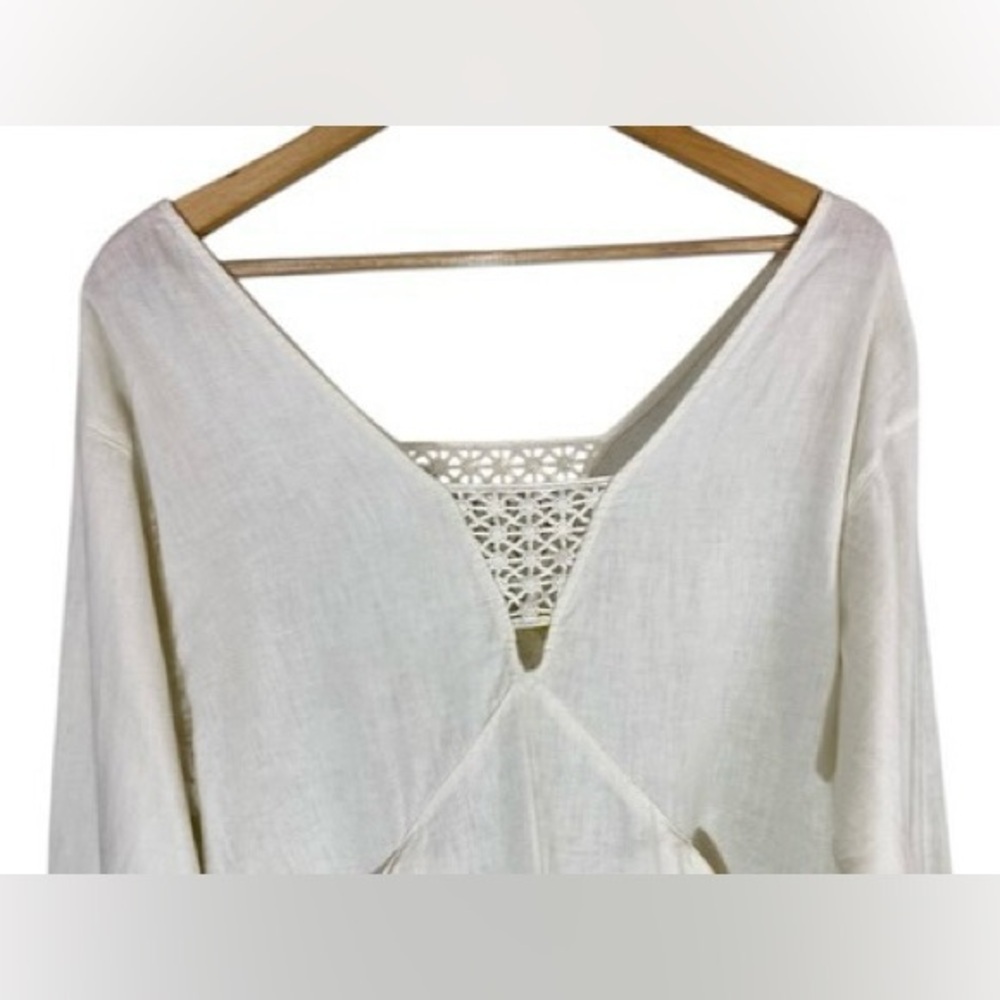 FREE PEOPLE Boho Linen Just Cruisin Pullover Blouse V-Neck in Ivory Size XS - Picture 5 of 13